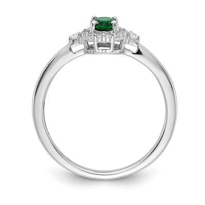 14K White Gold Oval Emerald and Diamond Halo Ring