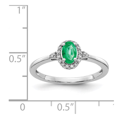 14K White Gold Oval Emerald and Diamond Halo Ring