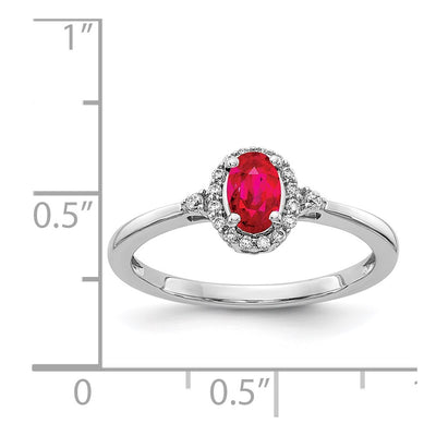 14K White Gold Oval Ruby and Diamond Halo Ring