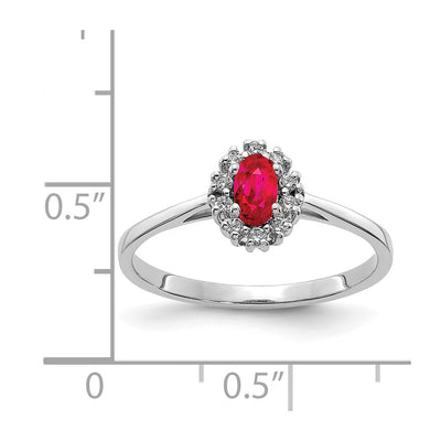 14K White Gold Diamond and Oval Ruby Halo Ring