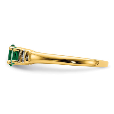 14K Polished Triple Emerald and Diamond 3-stone Ring