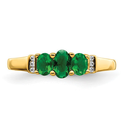 14K Polished Triple Emerald and Diamond 3-stone Ring