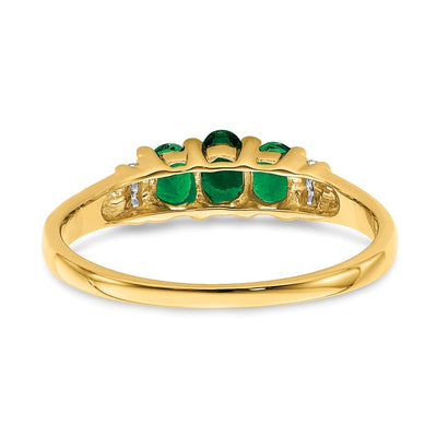 14K Polished Triple Emerald and Diamond 3-stone Ring