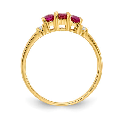 14K Polished Triple Ruby and Diamond 3-stone Ring