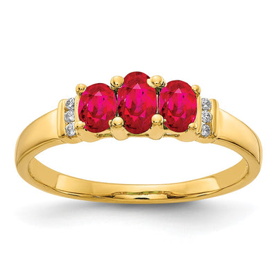 14K Polished Triple Ruby and Diamond 3-stone Ring