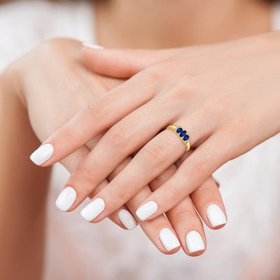 14K Polished Triple Sapphire and Diamond 3-stone Ring