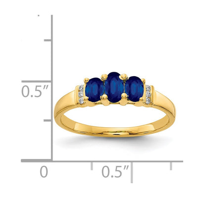 14K Polished Triple Sapphire and Diamond 3-stone Ring