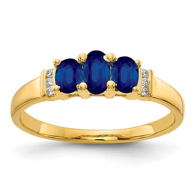 14K Polished Triple Sapphire and Diamond 3-stone Ring