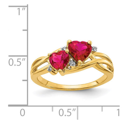 14K Lab Created Ruby and Diamond Double Heart Ring