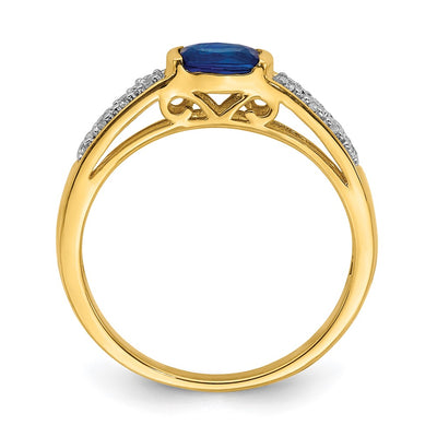 14K Oval East-West Sapphire and Diamond Ring