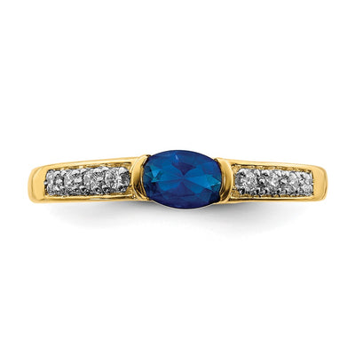 14K Oval East-West Sapphire and Diamond Ring