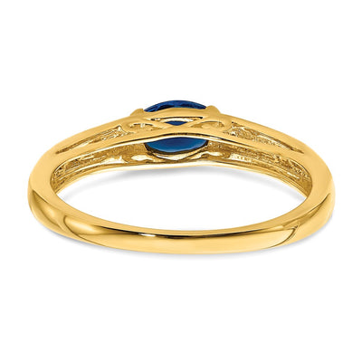 14K Oval East-West Sapphire and Diamond Ring