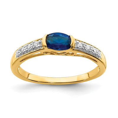 14K Oval East-West Sapphire and Diamond Ring