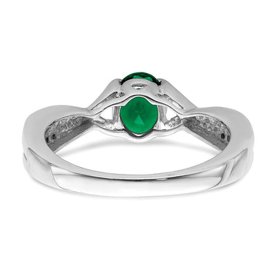 14K White Gold Oval Emerald and Diamond Ring