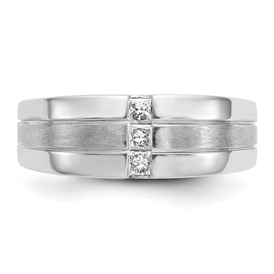 14K White Gold Mens Diamond Polished and Satin Ring