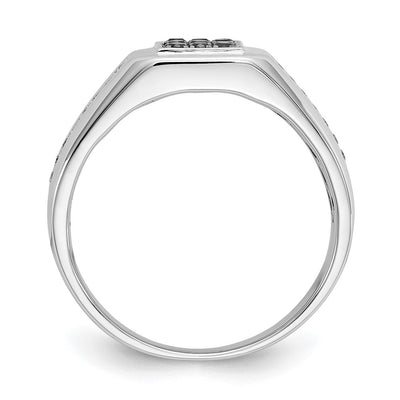 14K White Gold White and Black Diamond Square Mens Ring