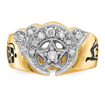 14K Two-tone Men's Polished Diamond Masonic Shriner's Ring