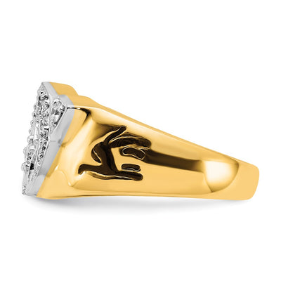 14K Two-tone Men's Polished Diamond Masonic Shriner's Ring