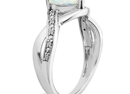 14k White Gold Created Opal and Diamond Heart Ring