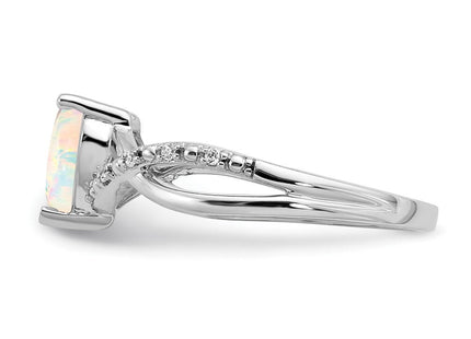 14k White Gold Created Opal and Diamond Heart Ring (Style RM5890-OP-005-WA)