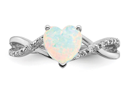 14k White Gold Created Opal and Diamond Heart Ring (Style RM5890-OP-005-WA)