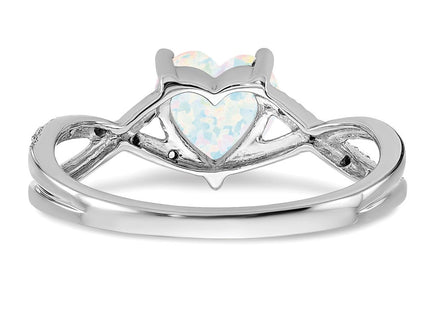 14k White Gold Created Opal and Diamond Heart Ring (Style RM5890-OP-005-WA)
