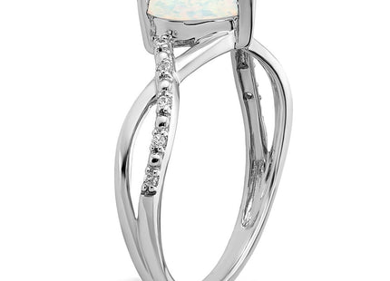 14k White Gold Created Opal and Diamond Heart Ring (Style RM5890-OP-005-WA)