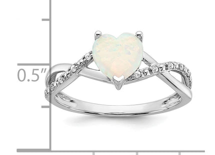 14k White Gold Created Opal and Diamond Heart Ring (Style RM5890-OP-005-WA)