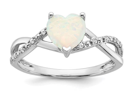 14k White Gold Created Opal and Diamond Heart Ring (Style RM5890-OP-005-WA)