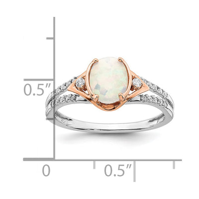 14K Two-tone Created Opal and Diamond Ring