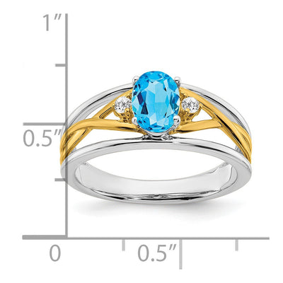 14K Two-tone Blue Topaz and Diamond Ring