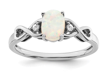 14k White Gold Created Opal and Diamond Ring (Style RM5972-OP-004-WA)