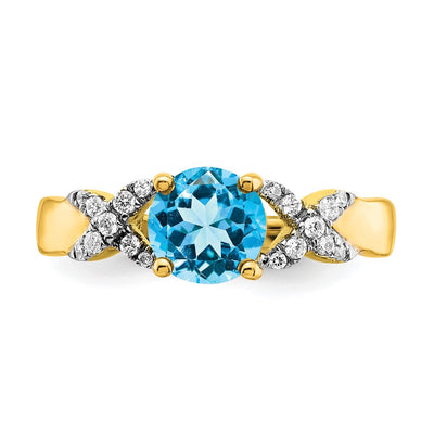 14K Two-tone Blue Topaz and Diamond Ring