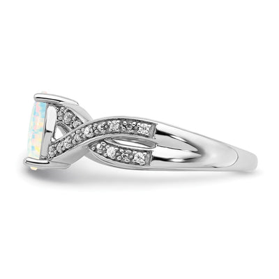 14K White Gold Created Opal and Diamond Ring