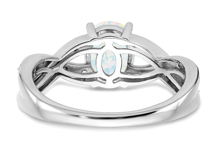 14k White Gold Created Opal and Diamond Ring