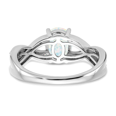 14K White Gold Created Opal and Diamond Ring