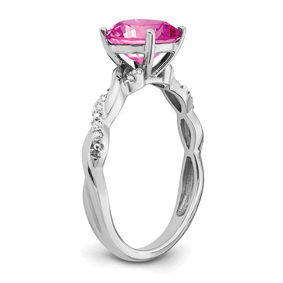 Sterling Silver Rhodium-plated Created Pink Sapphire and Diamond Ring