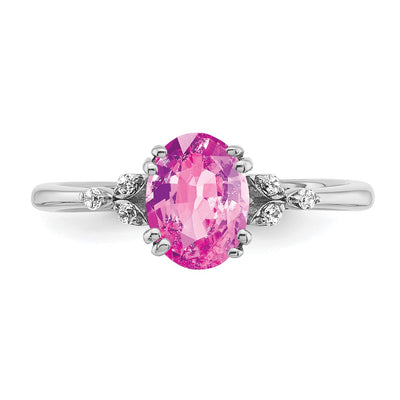 Sterling Silver Rhodium-plated Created Pink Sapphire/Diamond Ring