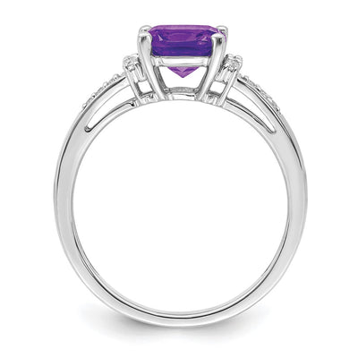 14K White Gold Cushion Amethyst and Diamond Ring