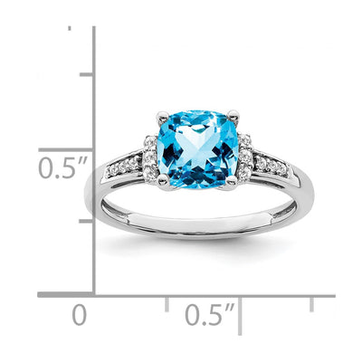 14K White Gold Cushion Blue Topaz and Diamond Ring
