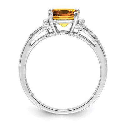 14K White Gold Cushion Citrine and Diamond Ring