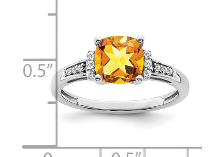 14k White Gold Cushion Citrine and Diamond Ring (Style RM6031-CI-009-WA)