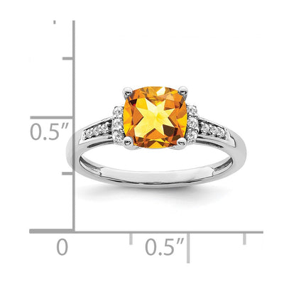 14K White Gold Cushion Citrine and Diamond Ring