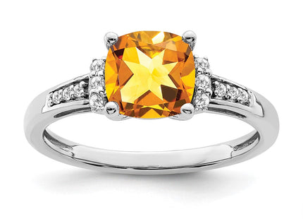 14k White Gold Cushion Citrine and Diamond Ring (Style RM6031-CI-009-WA)