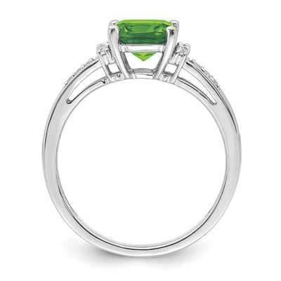 14K White Gold Cushion Peridot and Diamond Ring