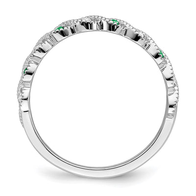 14K White Gold Emerald and Diamond Twist Band