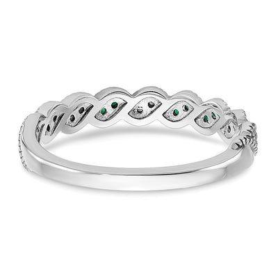 14K White Gold Emerald and Diamond Twist Band