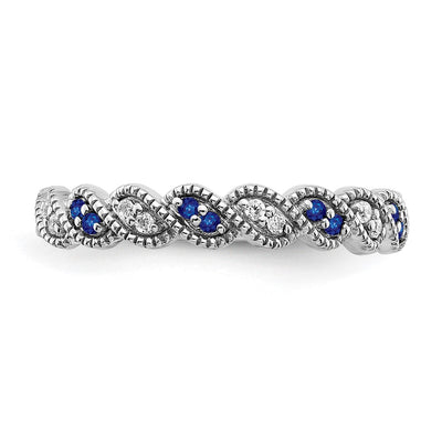 14K White Gold Sapphire and Diamond Twist Band