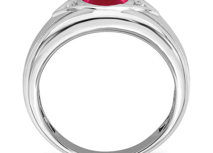 14k White Gold Created Ruby and Diamond Mens Ring (Style RM6659-CRU-002-WA)