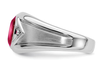 14k White Gold Created Ruby and Diamond Mens Ring (Style RM6659-CRU-002-WA)